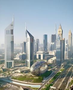 Nespecifikovaný výhled na destinaci Dubaj nebo výhled na město při pohledu z hotelu