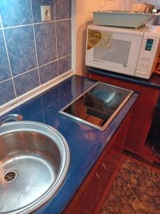 a kitchen counter with a sink and a microwave at Tina in Jahorina +13 photos