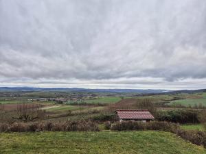 a bench sitting on top of a grassy hill at Ferienhaus Mirzenberg in Mardorf
