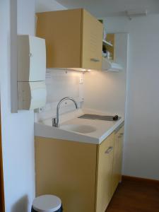 a small kitchen with a sink and cabinets at Studio Lumineux, Coeur De Ville in Dijon