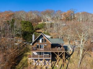 an aerial view of a house with a deck at Grand Panorama in Banner Elk