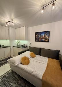 Posteľ alebo postele v izbe v ubytovaní Vintage Kącik Apartment