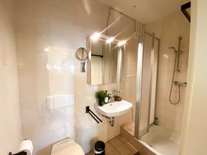 a bathroom with a toilet and a sink and a shower at Großes Glück im Waldglück Pfalz in Gleisweiler +11 photos