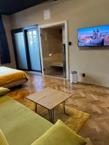 Televízia a/alebo spoločenská miestnosť v ubytovaní Wenceslas square apartment 150 m2