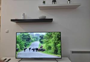 Televisyen dan/atau pusat hiburan di TwinArt 2 adjacent recent apartments hosting up to 8 guests for work and living