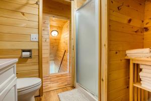 un bagno con wc e doccia di Sandpiper Cottage Beautiful Private Lake Michigan Frontage a Mears Altre 27 foto