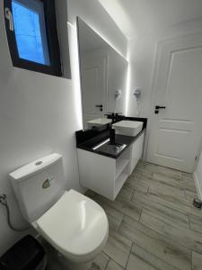 un bagno con un water bianco e un lavandino di ARY Montan a Petroşani