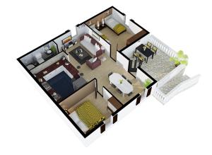 a rendering of a floorplan of a house at Villa More 3 Apartments A-10, A-11 and A-12 , 4-4-6 Beds in Bobovišća