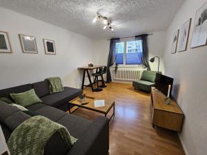 a living room with a couch and a table at Große moderne Ferienwohnung, zentrale ruhige Lage in Kassel