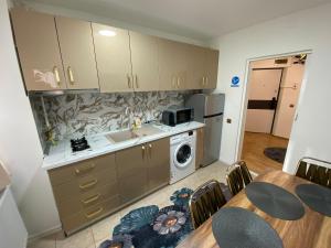 a kitchen with a sink and a washing machine at Luxury Suites in Alexandria +9 photos
