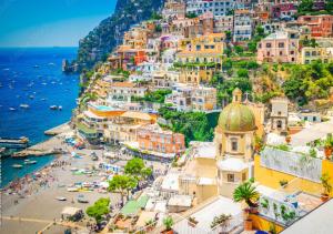an aerial view of the amalfi coast with buildings and a beach at Dolce Vita House in Pontecagnano
