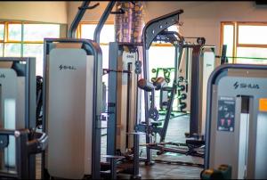 a gym with a row of tread machines at Mama's Studio Apartment in Zanzibar City