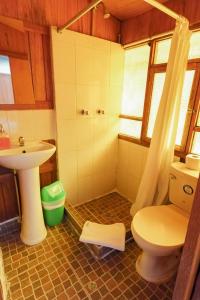 a bathroom with a toilet and a sink at BEAUTIFUL, SPACIOUS & COZY HOUSE LOCATED IN THE HEART OF CUSCO in Cusco