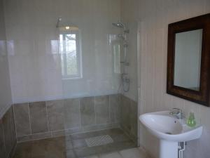a bathroom with a shower and a sink and a mirror at Gîte calme en forêt, proche Gien, 3 chambres et 2 salles d'eau - FR-1-590-555 in Ouzouer-sur-Trézée +18 photos