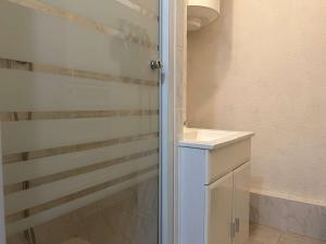 a bathroom with a shower and a white sink at Appartement Studio à Saint Pierre la Mer près de la plage - FR-1-229D-149 in Fleury