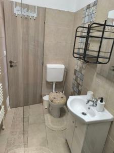 un bagno con un water e un lavandino di Patricia Apartman a Keszthely