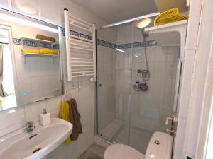 a bathroom with a shower and a sink and a toilet at Gibralfaro Alojamiento Turístico cerca de la playa in Málaga