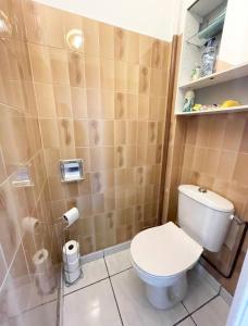 维勒班Spacious &nice apartment with balcony and parking的带厕所和淋浴的小浴室