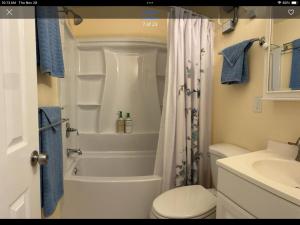 un bagno con doccia, WC e lavandino di Charming 3 Bedroom 2 Bathroom and a lanai a Venice