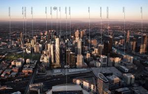 eine Luftaufnahme einer Stadt mit hohen Gebäuden in der Unterkunft 904 Lovely Best View Central Cosy Studio Heart CBD in Melbourne