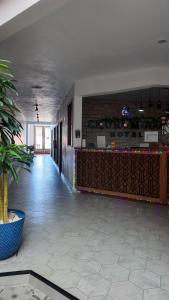 a lobby with a counter and a potted plant at HOTEL CHURUMUCO in San José Iturbide