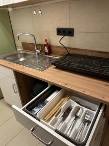 Η κουζίνα ή μικρή κουζίνα στο Flamingo 1 - Traumhaftes Wohnen mit Terrasse - zentral und stilvoll