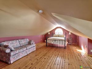 Saint Aime Des LacsChalet des aviateurs的带床和沙发的客厅