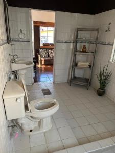 a bathroom with a toilet and a sink at Malíbungalows Departamento in Malinalco