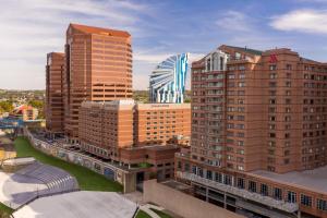 an aerial view of a city with tall buildings at Cincinnati Marriott at RiverCenter in Covington
