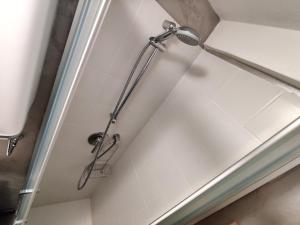 a shower with a shower head in a bathroom at Piccolo Rifugio - Alpine Studio flat Valtournenche in Valtournenche +25 photos