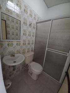 a bathroom with a shower and a toilet and a sink at Apartamento Jarhel in Aguachica +9 photos