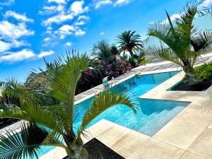 a swimming pool with palm trees around it at Casa Ortega in Los Llanos de Aridane