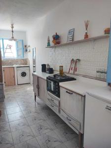 a kitchen with a stove and a counter top at Studio Lachania in Lachania