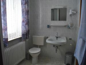 a bathroom with a toilet and a sink at Waldhotel Einstein in Kirchhundem