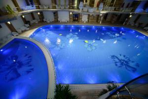 a large blue swimming pool with butterflies painted on it at Luxury 2 Rooms Free Parking Air Conditioning Espresso Netflix Superb Modern Bright View Balcony Self Check in Militari in Bucharest