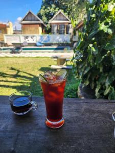 a drink sitting on top of a table at Peace of Love Pai in Pai