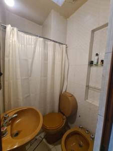 a bathroom with a sink and a toilet and a shower at Depto. Centro Santiago del Estero in Santiago del Estero +10 photos