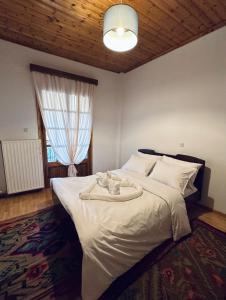 a bedroom with a bed with a stuffed animal on it at Koutsogiannopoulos House in Kalavrita +14 photos
