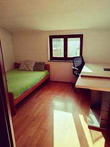 een kleine kamer met een bed en een bureau met een laptop bij Pula,Gregovica in Pula