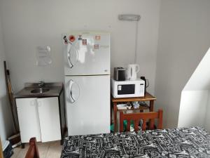 a kitchen with a white refrigerator and a microwave at Departamento Centro Ushuaia in Ushuaia +5 photos