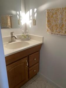 un baño con lavabo y espejo en Cozy 3 bedrooms towhouse, en Frederick