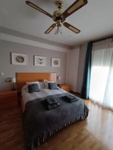 a bedroom with a bed with a ceiling fan at Casa Caballero de la Rosa in Priego de Córdoba +17 photos