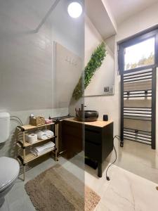 a bathroom with a desk and a toilet and a window at Villa Paradise - Bjelasnica in Ledići