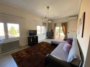 a living room with a couch and a tv at Family's home Trikala in Tríkala