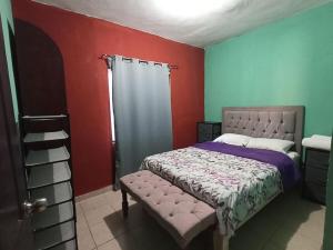 ein Schlafzimmer mit einem Bett und einer Leiter darin in der Unterkunft Casa texcoco in Cabo San Lucas