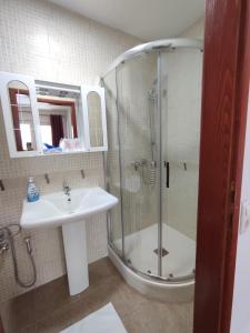 a bathroom with a shower and a sink at Villa Kuna in Sarajevo +39 photos