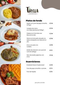 a page of a menu for a restaurant at Bungalows de Casa Verde in Mala