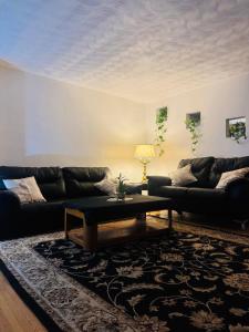 a living room with a couch and a coffee table at The Regal Sanctuary in Niagara Falls
