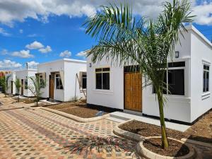 a palm tree in front of a house at RAX Apartment2 in Morogoro