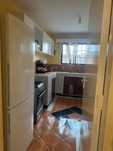 Il comprend une cuisine équipée d'un réfrigérateur. dans l'établissement Thalia Appartement, à Nairobi 7 autres photos
